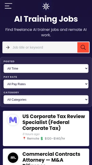 Mobile screenshot of AI Training Jobs